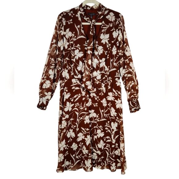 Lane Bryant Dress Long Sleeve Fit Flare Chiffon Fall‎ Brown Twee Cottage 18 1X - Picture 2 of 16